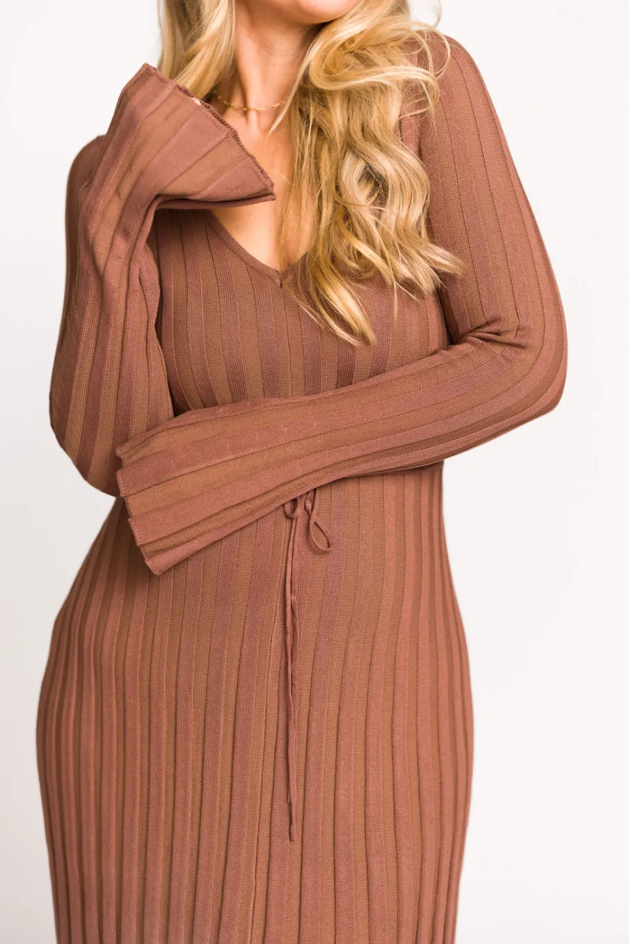 Sale Worth Collective Hadley Long Sleeve V-Neck Knit Maxi Dress in Cocoa