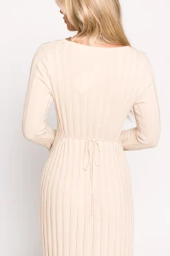 Sale Worth Collective Hadley Long Sleeve V-Neck Knit Maxi Dress in Cream Taupe