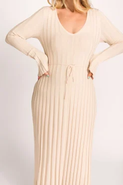 Sale Worth Collective Hadley Long Sleeve V-Neck Knit Maxi Dress in Cream Taupe