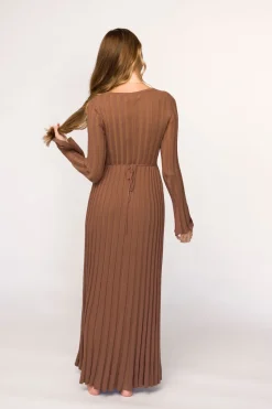 Sale Worth Collective Hadley Long Sleeve V-Neck Knit Maxi Dress in Cocoa