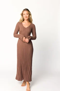 Sale Worth Collective Hadley Long Sleeve V-Neck Knit Maxi Dress in Cocoa