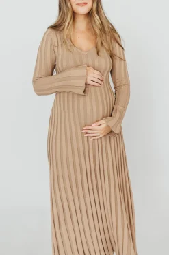 Fashion Worth Collective Hadley Long Sleeve V-Neck Knit Maxi Dress in Espresso