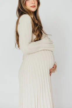 Sale Worth Collective Hadley Long Sleeve V-Neck Knit Maxi Dress in Cream Taupe