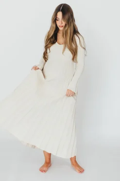 Sale Worth Collective Hadley Long Sleeve V-Neck Knit Maxi Dress in Cream Taupe