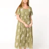 Clearance Worth Collective Hallie Embroidered Maxi Dress in Olive - Bump Friendly & Inclusive Siz