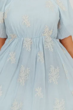 New Worth Collective Hallie Embroidered Maxi Dress in Powder Blue - Bump Friendly & Inclusi