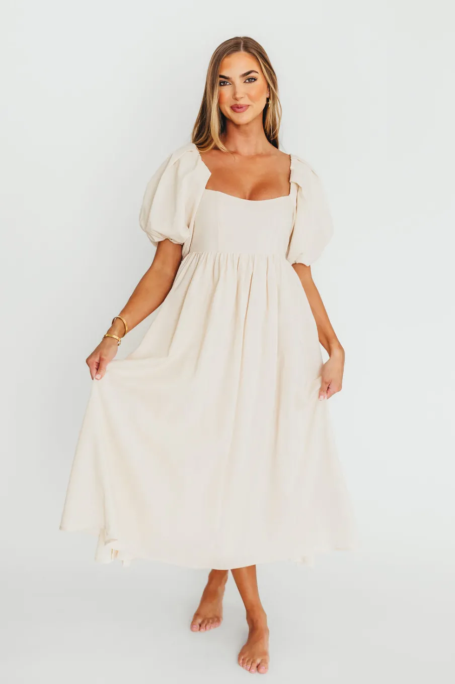 New Worth Collective Hamilton Midi Dress in Ivory - Bump Friendly