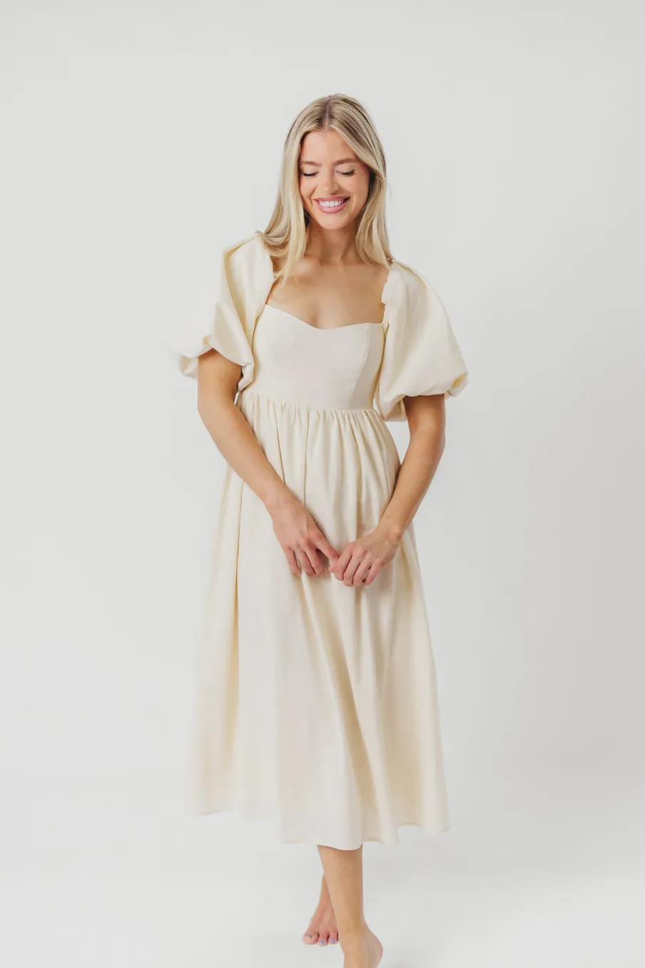 New Worth Collective Hamilton Midi Dress in Ivory - Bump Friendly