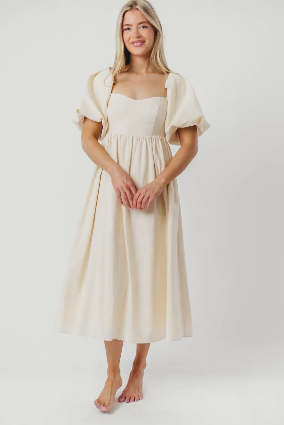 New Worth Collective Hamilton Midi Dress in Ivory - Bump Friendly