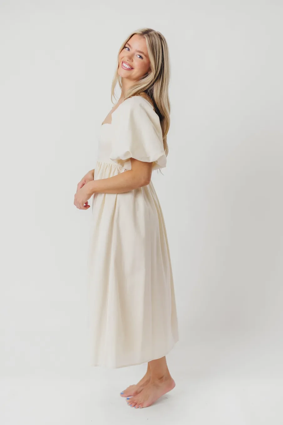 New Worth Collective Hamilton Midi Dress in Ivory - Bump Friendly