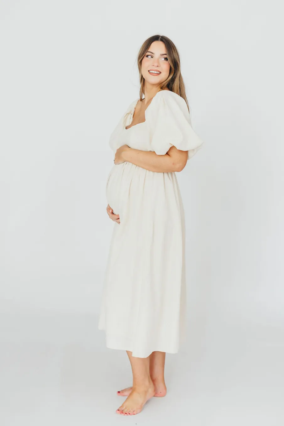 New Worth Collective Hamilton Midi Dress in Ivory - Bump Friendly