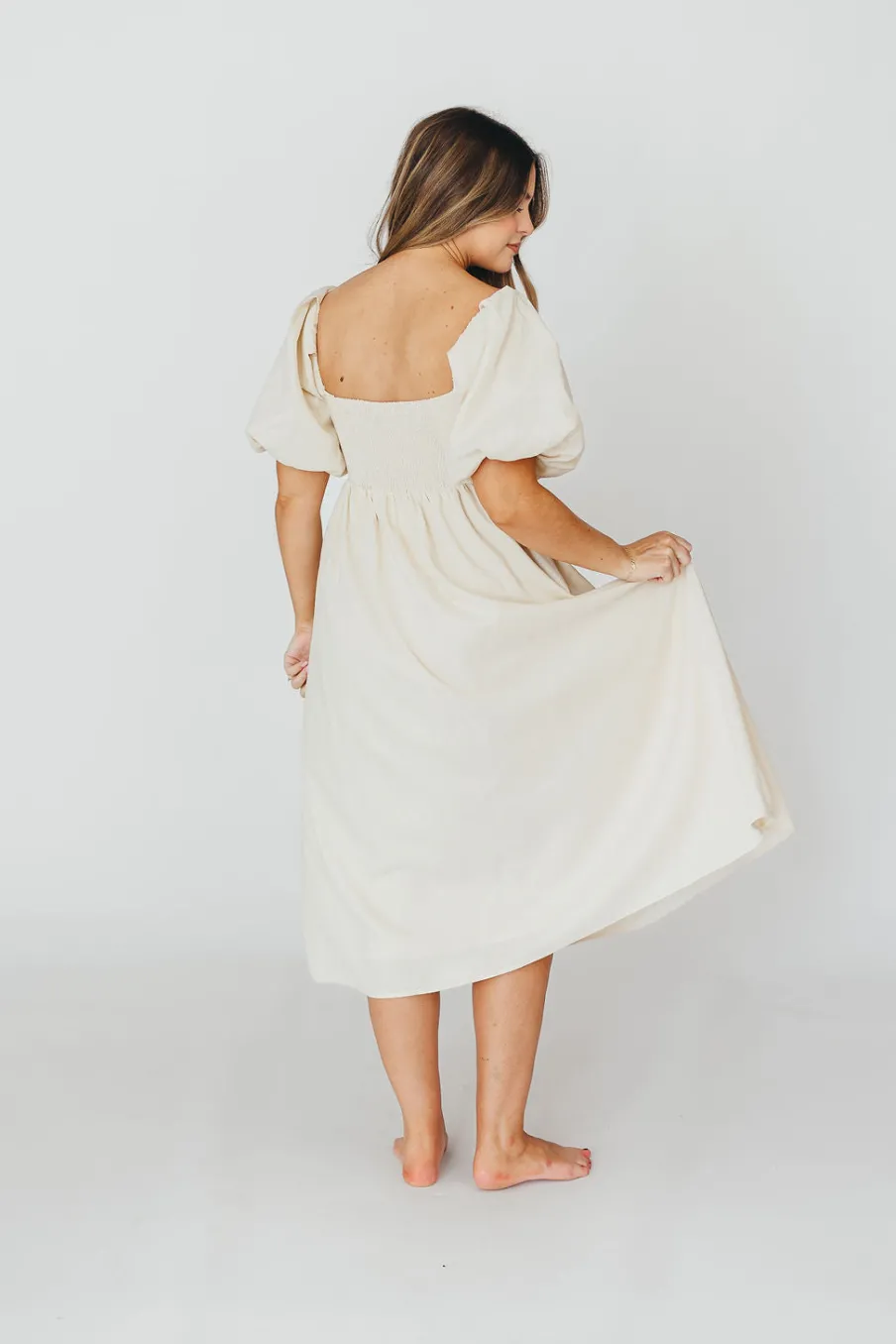 New Worth Collective Hamilton Midi Dress in Ivory - Bump Friendly