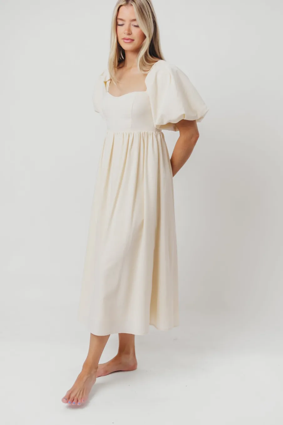 New Worth Collective Hamilton Midi Dress in Ivory - Bump Friendly