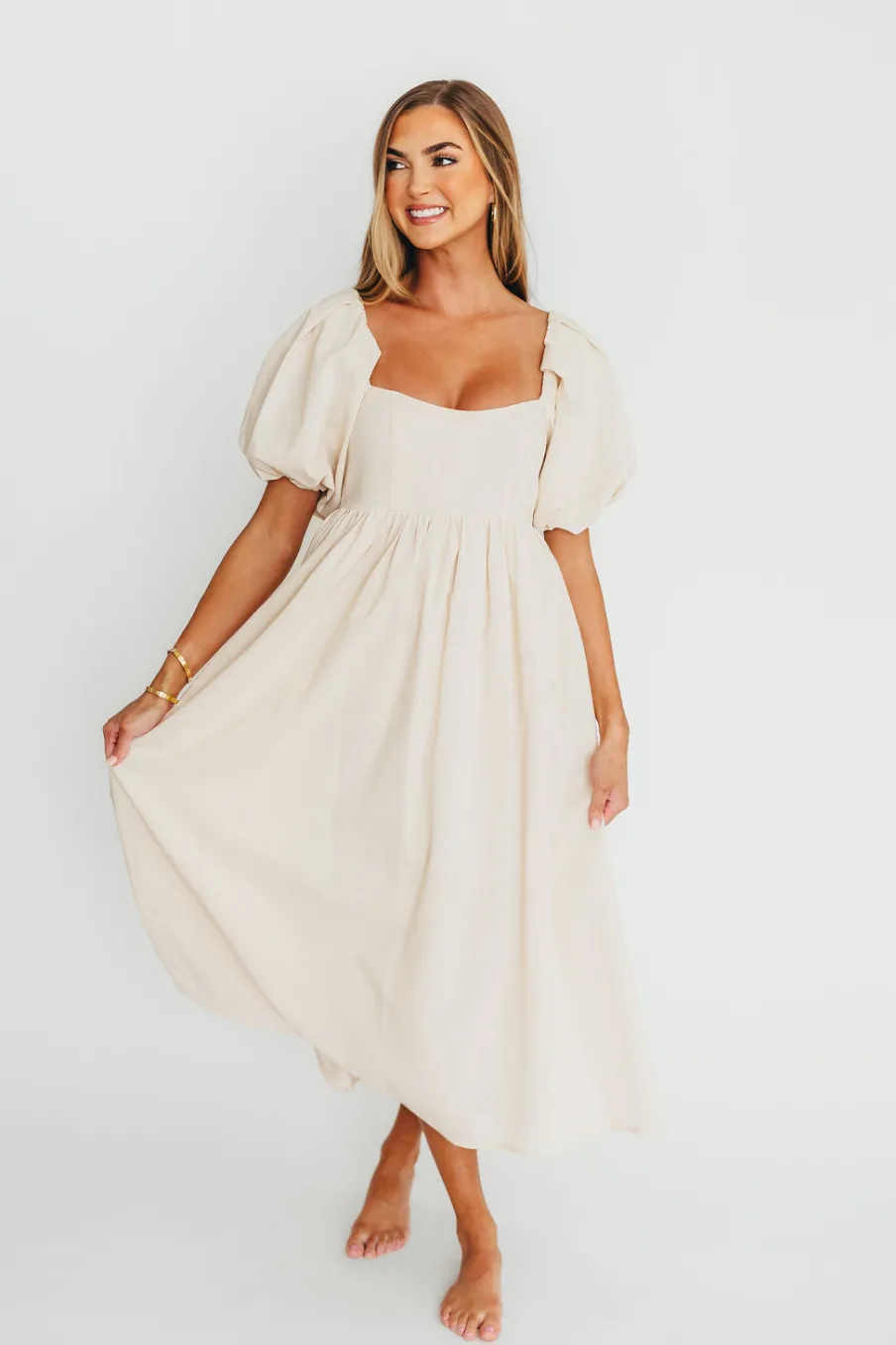 New Worth Collective Hamilton Midi Dress in Ivory - Bump Friendly