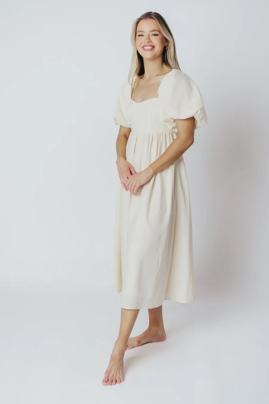 New Worth Collective Hamilton Midi Dress in Ivory - Bump Friendly