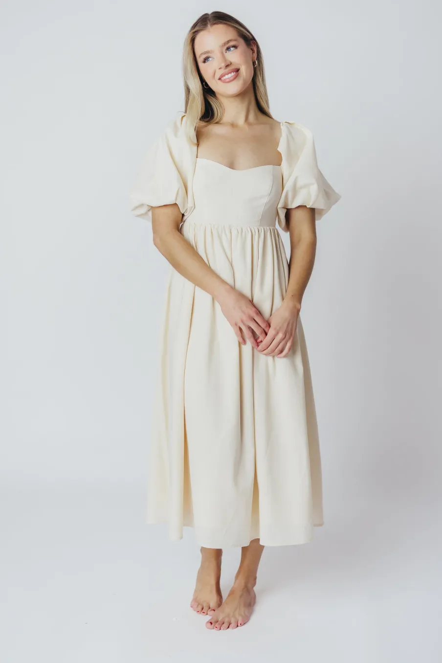 New Worth Collective Hamilton Midi Dress in Ivory - Bump Friendly