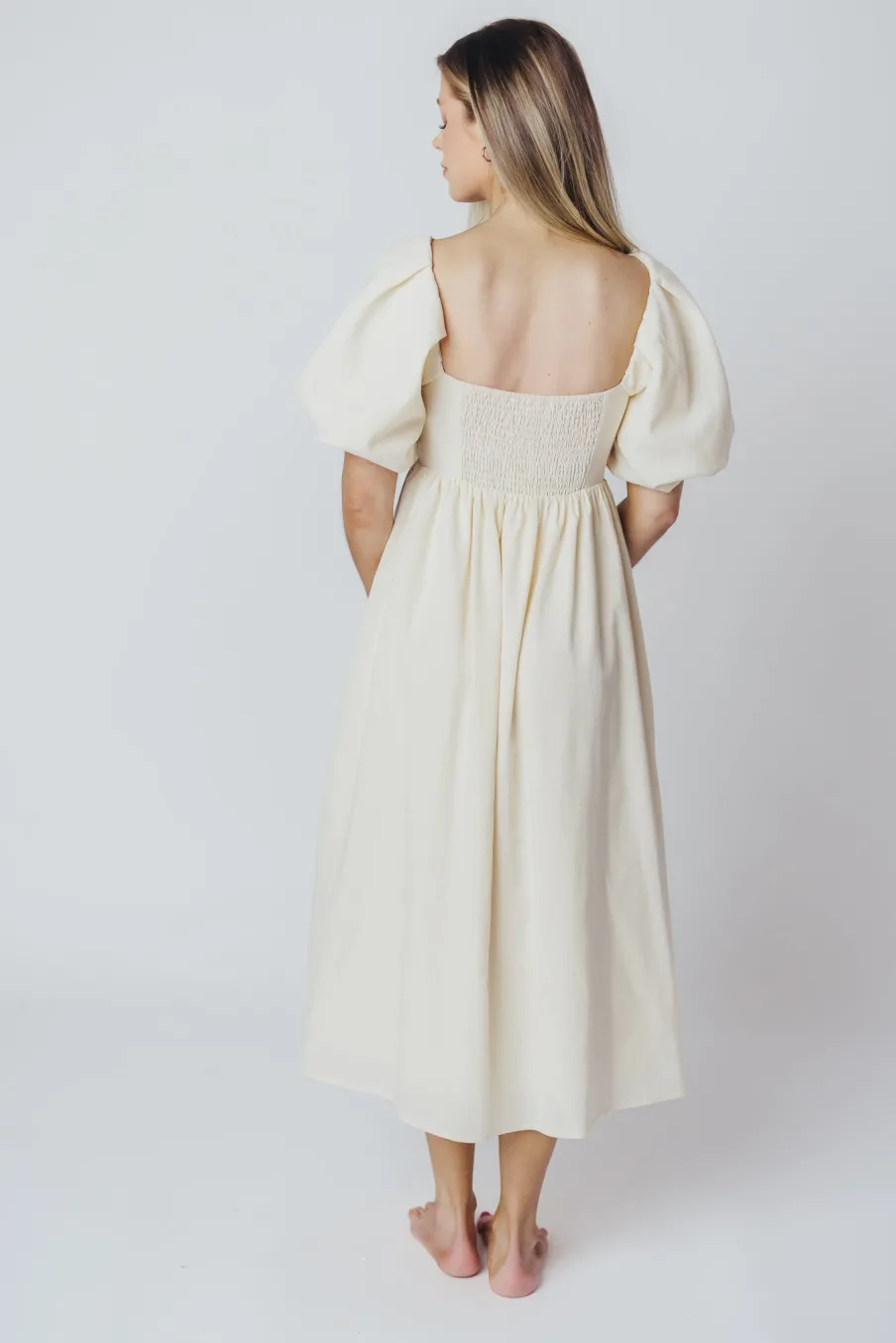 New Worth Collective Hamilton Midi Dress in Ivory - Bump Friendly