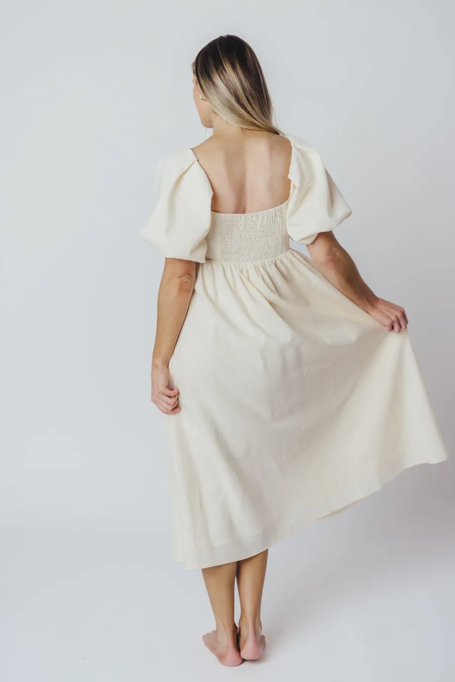 New Worth Collective Hamilton Midi Dress in Ivory - Bump Friendly