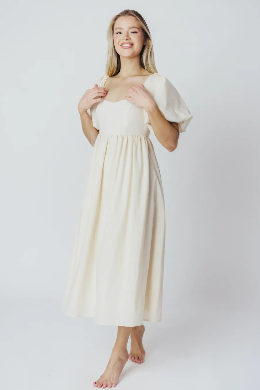 New Worth Collective Hamilton Midi Dress in Ivory - Bump Friendly