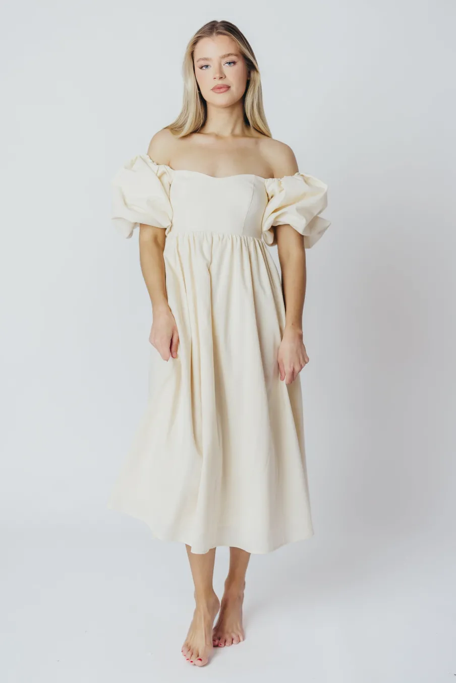 New Worth Collective Hamilton Midi Dress in Ivory - Bump Friendly