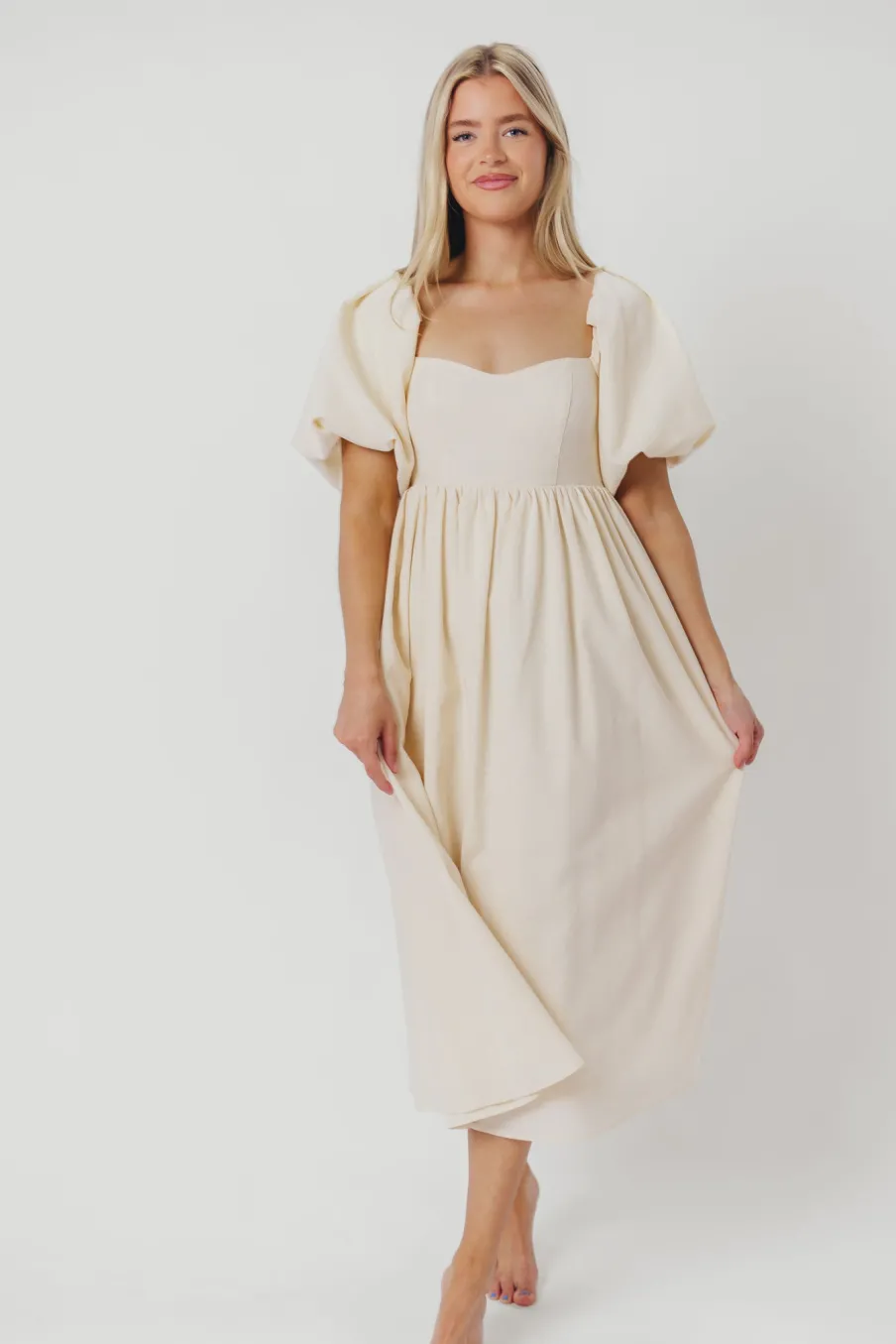 New Worth Collective Hamilton Midi Dress in Ivory - Bump Friendly