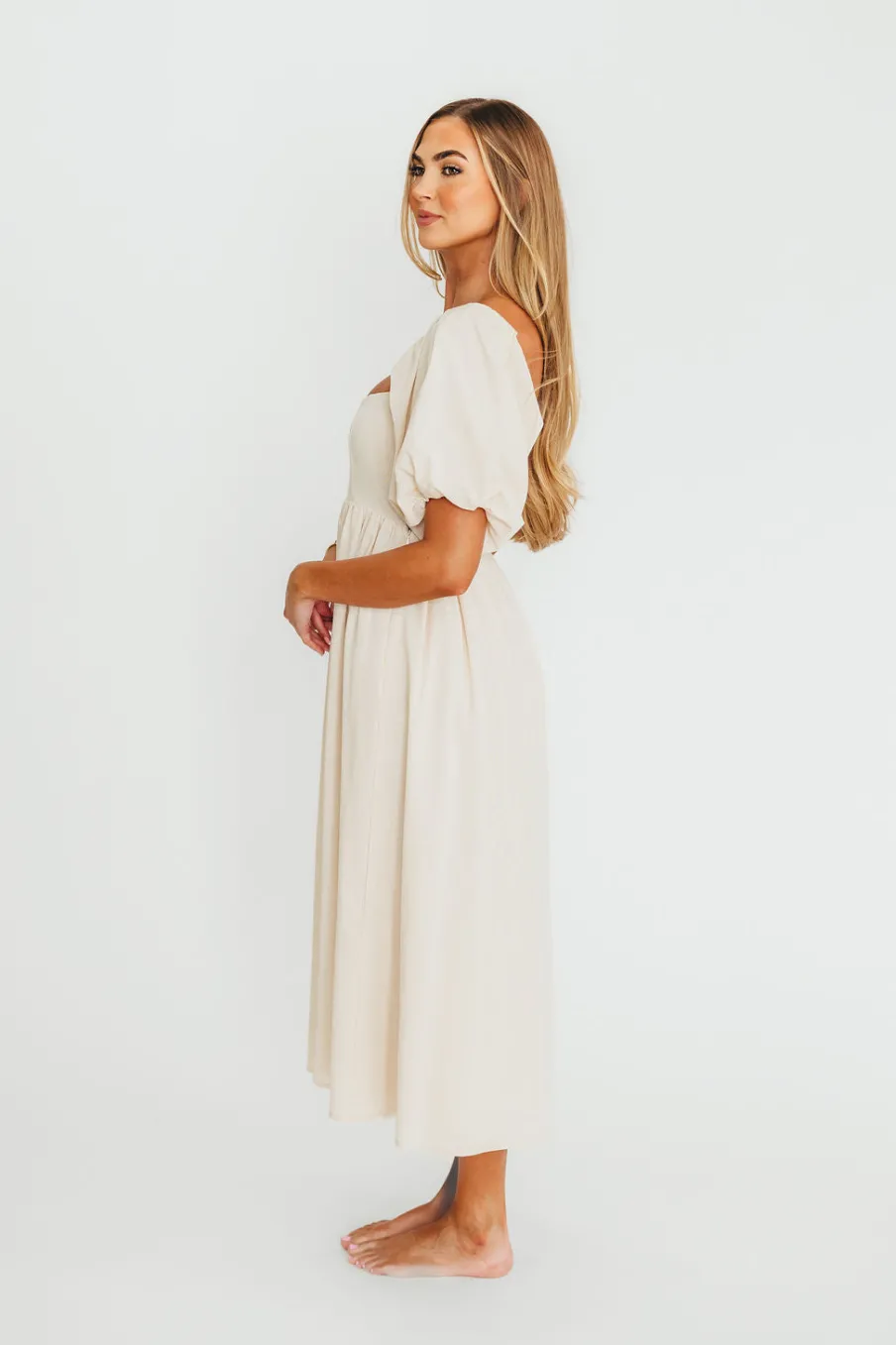 New Worth Collective Hamilton Midi Dress in Ivory - Bump Friendly