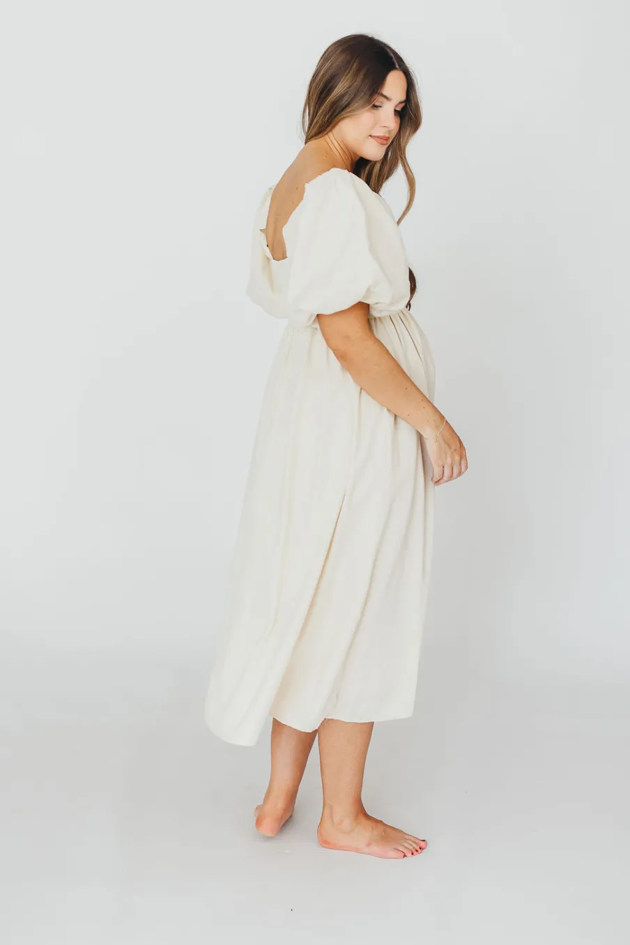 New Worth Collective Hamilton Midi Dress in Ivory - Bump Friendly