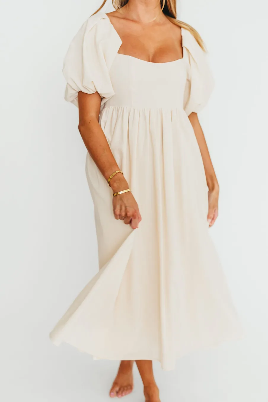 New Worth Collective Hamilton Midi Dress in Ivory - Bump Friendly