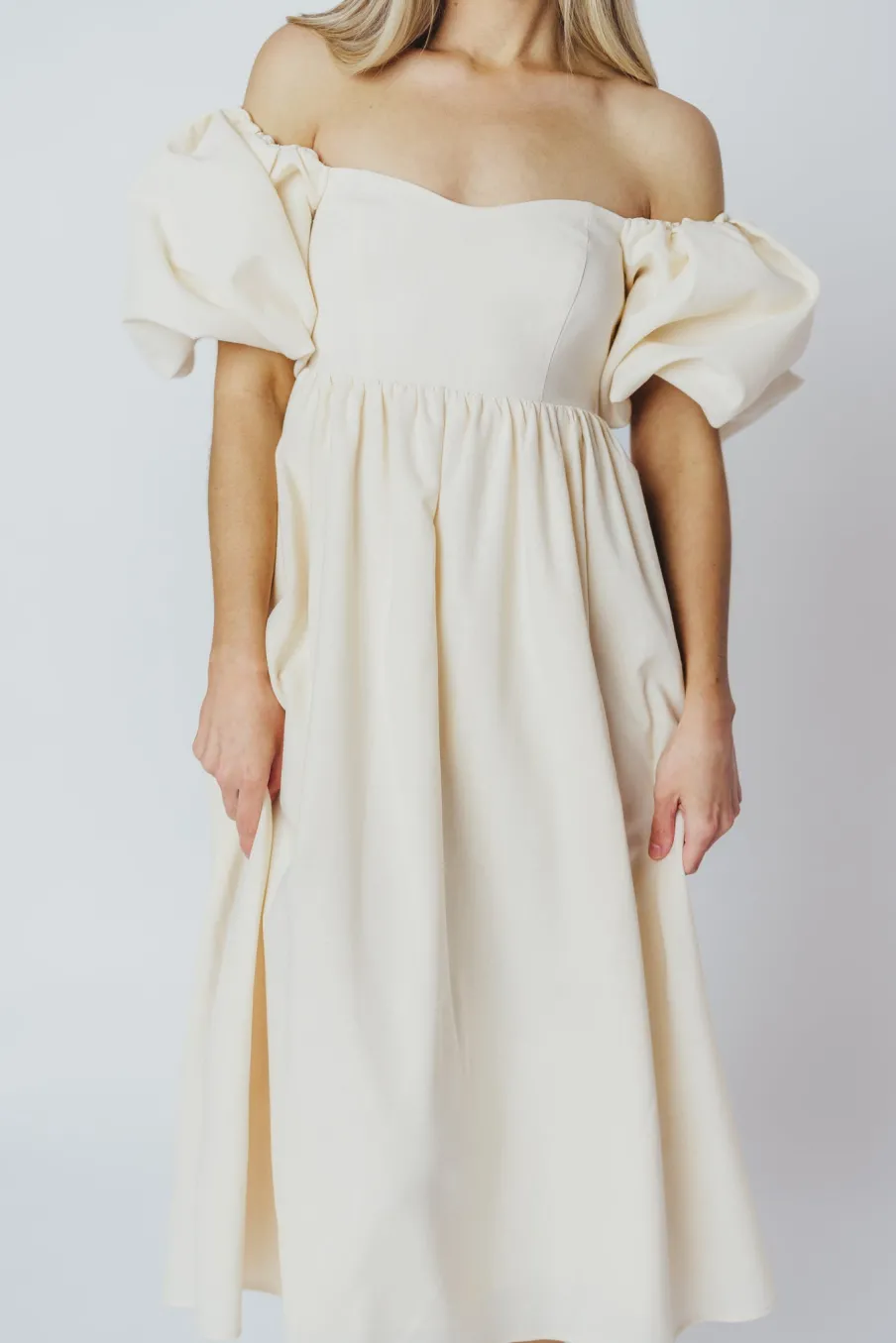 New Worth Collective Hamilton Midi Dress in Ivory - Bump Friendly