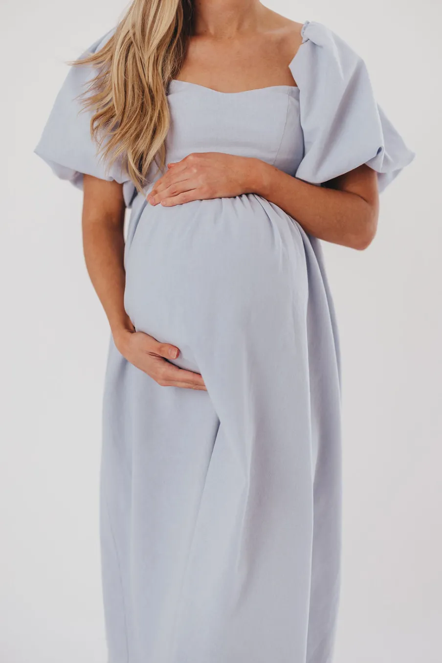 New Worth Collective Hamilton Midi Dress in Light Blue - Bump Friendly & Inclusive Sizing (