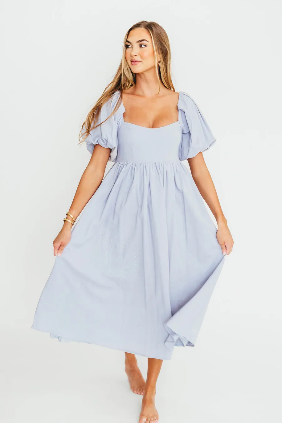 New Worth Collective Hamilton Midi Dress in Light Blue - Bump Friendly & Inclusive Sizing (
