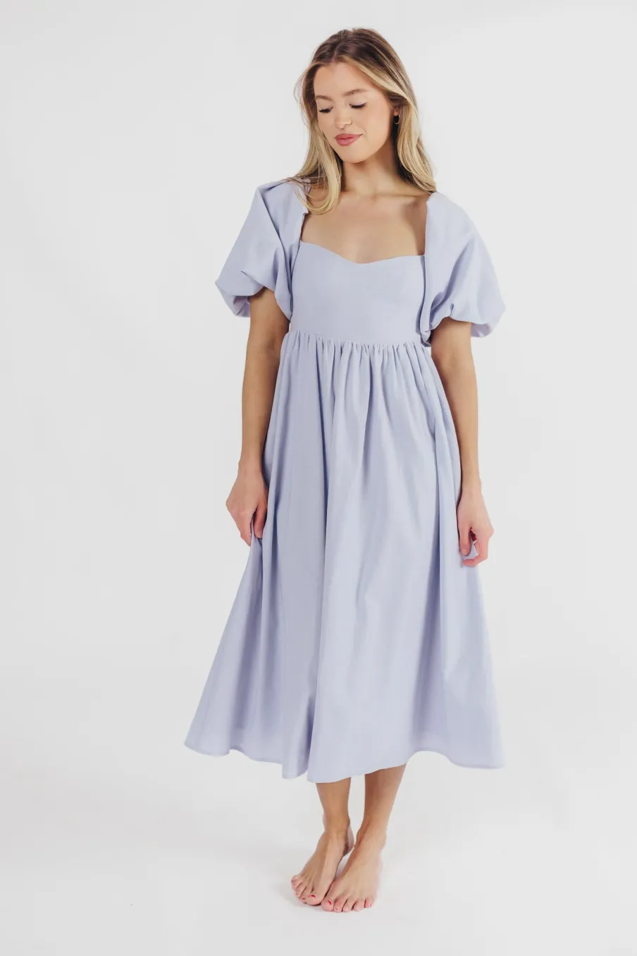 New Worth Collective Hamilton Midi Dress in Light Blue - Bump Friendly & Inclusive Sizing (