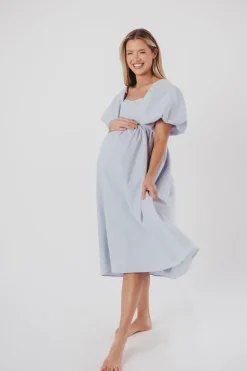 New Worth Collective Hamilton Midi Dress in Light Blue - Bump Friendly & Inclusive Sizing (