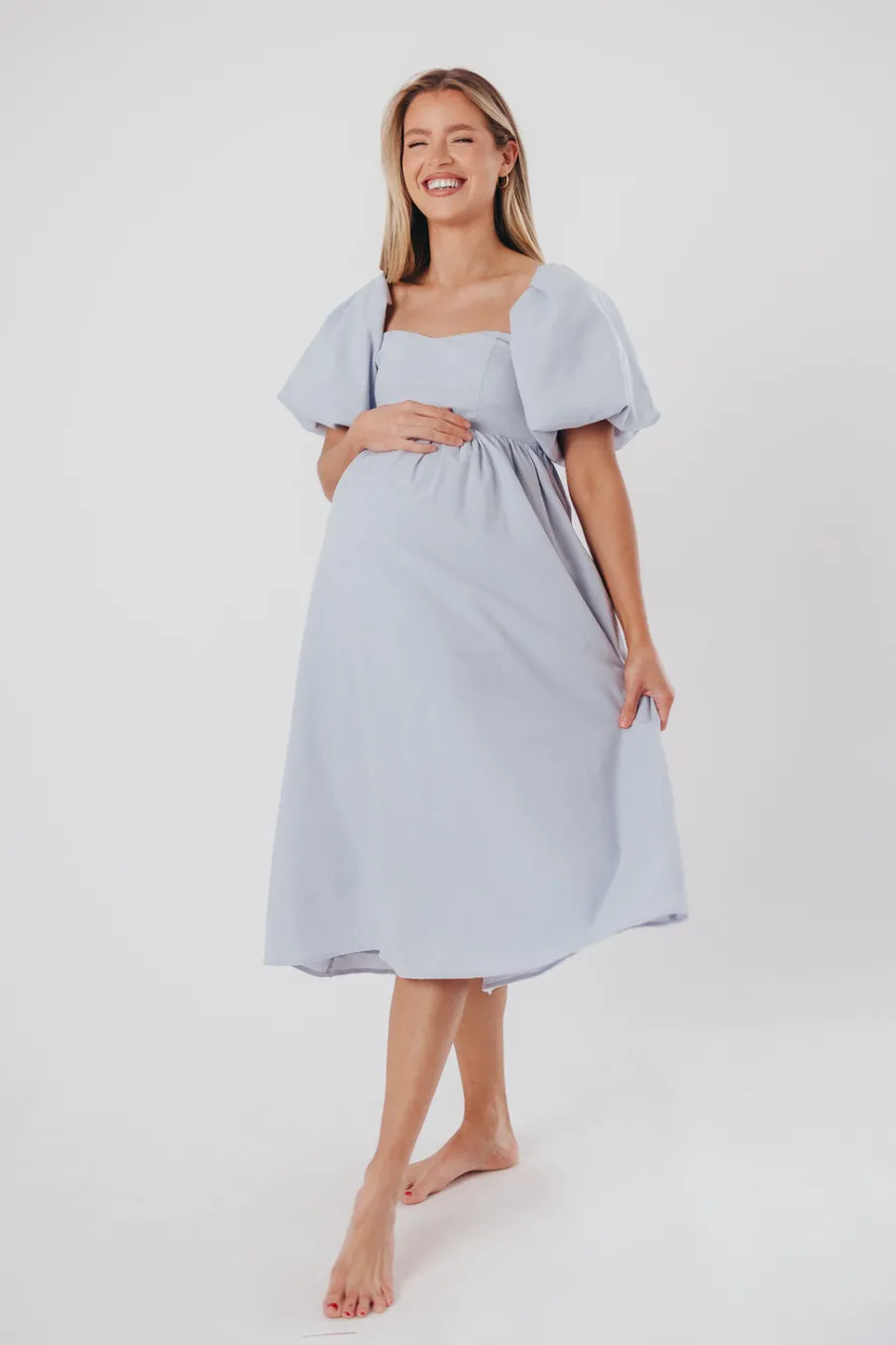 New Worth Collective Hamilton Midi Dress in Light Blue - Bump Friendly & Inclusive Sizing (