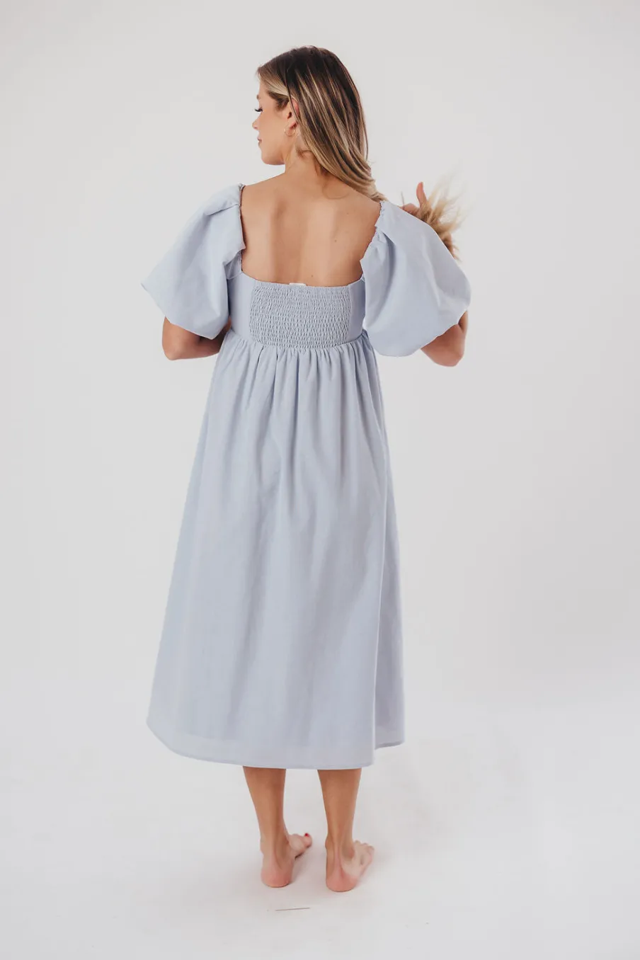 New Worth Collective Hamilton Midi Dress in Light Blue - Bump Friendly & Inclusive Sizing (