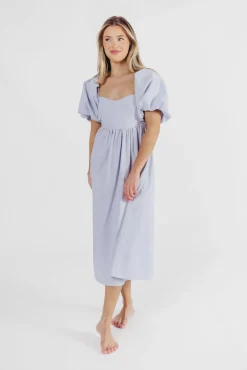 New Worth Collective Hamilton Midi Dress in Light Blue - Bump Friendly & Inclusive Sizing (