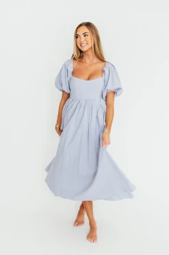 New Worth Collective Hamilton Midi Dress in Light Blue - Bump Friendly & Inclusive Sizing (