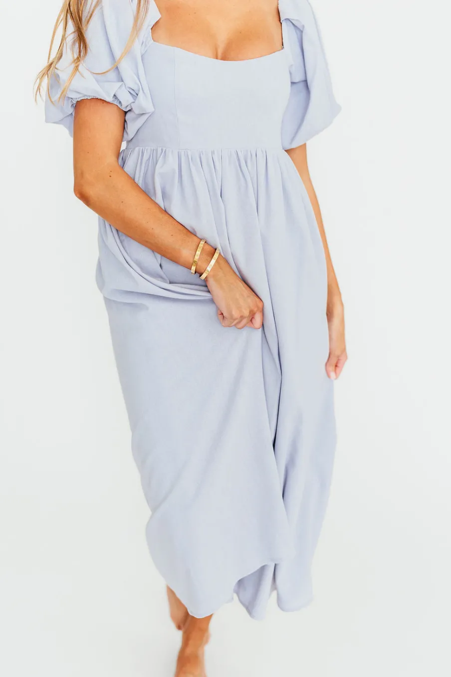 New Worth Collective Hamilton Midi Dress in Light Blue - Bump Friendly & Inclusive Sizing (