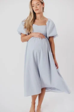 New Worth Collective Hamilton Midi Dress in Light Blue - Bump Friendly & Inclusive Sizing (