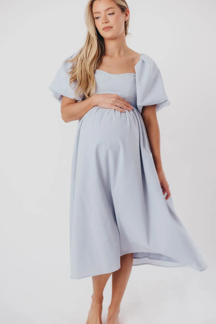 New Worth Collective Hamilton Midi Dress in Light Blue - Bump Friendly & Inclusive Sizing (