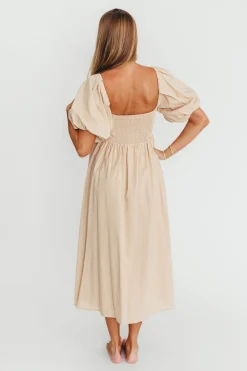 Clearance Worth Collective Hamilton Midi Dress in Taupe - Bump Friendly (S-2XL)