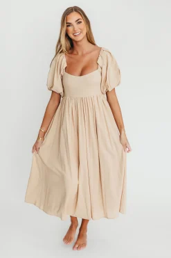 Clearance Worth Collective Hamilton Midi Dress in Taupe - Bump Friendly (S-2XL)