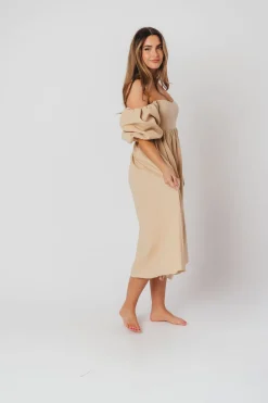 Clearance Worth Collective Hamilton Midi Dress in Taupe - Bump Friendly (S-2XL)