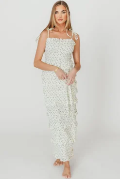 New Worth Collective Harley Maxi Dress in Gray Floral - Bump Friendly
