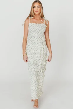 New Worth Collective Harley Maxi Dress in Gray Floral - Bump Friendly