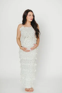 New Worth Collective Harley Maxi Dress in Gray Floral - Bump Friendly