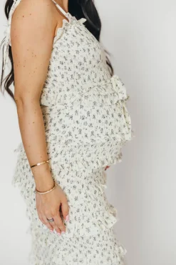 New Worth Collective Harley Maxi Dress in Gray Floral - Bump Friendly