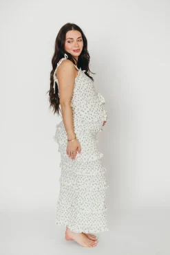 New Worth Collective Harley Maxi Dress in Gray Floral - Bump Friendly