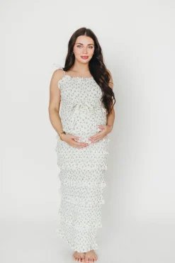 New Worth Collective Harley Maxi Dress in Gray Floral - Bump Friendly