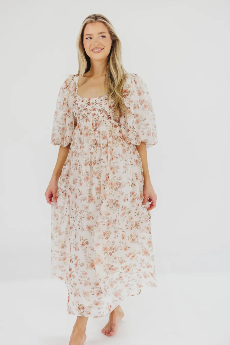 Sale Worth Collective Harlow Maxi Dress in Ivory Floral - Bump Friendly & Inclusive Sizing (